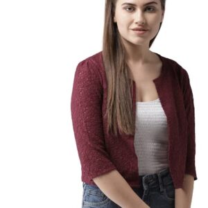 Style Quotient Women Lace Open Front Stylish Crop Shrug with Three Fourth Sleeves for Office Wear, Casual Shrug