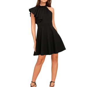 ADDYVERO Women's Ruffle Shoulder Skater Dress