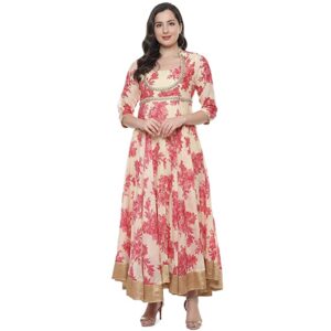 BIBA Women's Polyester Layered and Tiered Below The Knee Dress