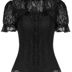 Scarlet Darkness Victorian Tops Short Lace Sleeve Shirts Stand Collar Blouse